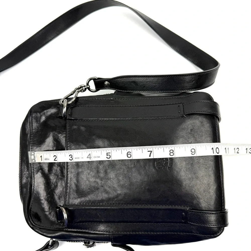 IL Bisonte Crossbody Saddle Bag Black Italian Leather‎ Handbag Purse Made Italy
